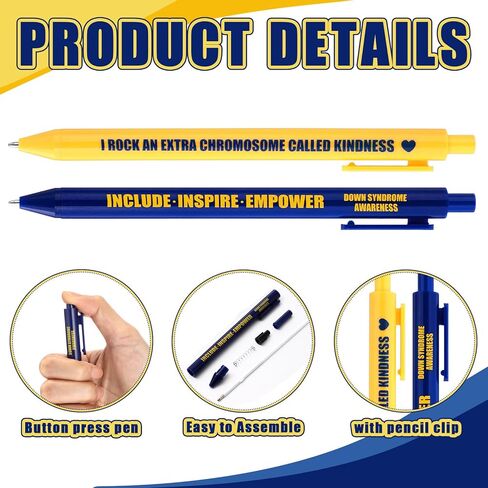 50 Pcs Down Syndrome Pens Bulk Down Syndrome Awareness Party Blue and Yellow Themed Party Decorations Ballpoint Pen for Prizes Office Gifts Social Public Charity Campaign Supplies in Saudi Arabia