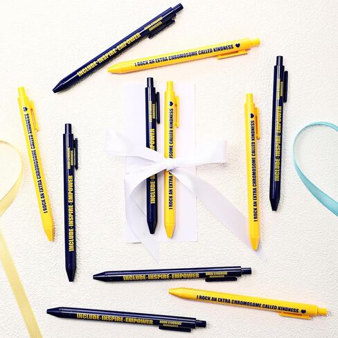 50 Pcs Down Syndrome Pens Bulk Down Syndrome Awareness Party Blue and Yellow Themed Party Decorations Ballpoint Pen for Prizes Office Gifts Social Public Charity Campaign Supplies in Saudi Arabia