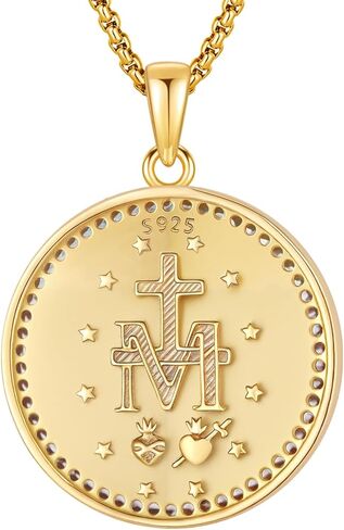 Virgin Mary Necklace Medal for Women, 925 Sterling Silver Saint Mary Mother 18K Gold Plated Catholic Medal Pendant Faith and Divine Amulet Religious Jewelry Gifts in Saudi Arabia