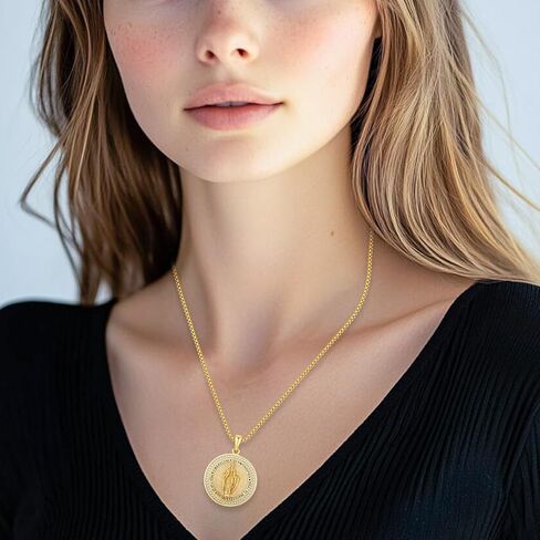 Virgin Mary Necklace Medal for Women, 925 Sterling Silver Saint Mary Mother 18K Gold Plated Catholic Medal Pendant Faith and Divine Amulet Religious Jewelry Gifts in Saudi Arabia