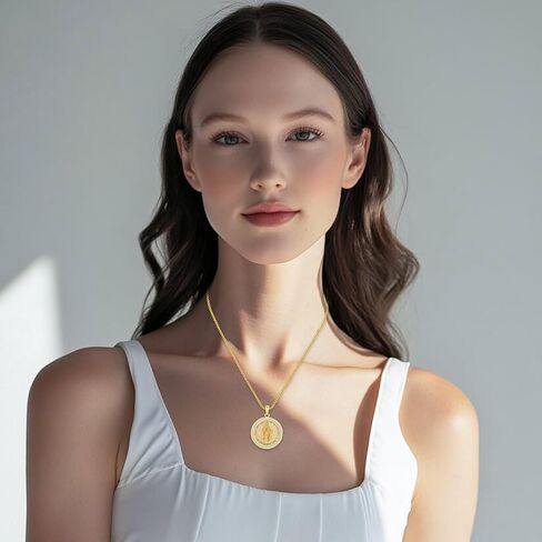 Virgin Mary Necklace Medal for Women, 925 Sterling Silver Saint Mary Mother 18K Gold Plated Catholic Medal Pendant Faith and Divine Amulet Religious Jewelry Gifts in Saudi Arabia