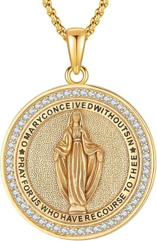 Virgin Mary Necklace Medal for Women, 925 Sterling Silver Saint Mary Mother 18K Gold Plated Catholic Medal Pendant Faith and Divine Amulet Religious Jewelry Gifts in Saudi Arabia