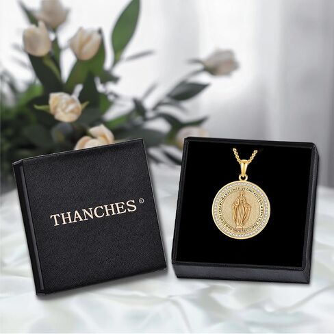 Virgin Mary Necklace Medal for Women, 925 Sterling Silver Saint Mary Mother 18K Gold Plated Catholic Medal Pendant Faith and Divine Amulet Religious Jewelry Gifts in Saudi Arabia