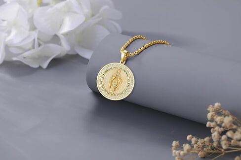 Virgin Mary Necklace Medal for Women, 925 Sterling Silver Saint Mary Mother 18K Gold Plated Catholic Medal Pendant Faith and Divine Amulet Religious Jewelry Gifts in Saudi Arabia