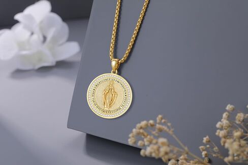 Virgin Mary Necklace Medal for Women, 925 Sterling Silver Saint Mary Mother 18K Gold Plated Catholic Medal Pendant Faith and Divine Amulet Religious Jewelry Gifts in Saudi Arabia