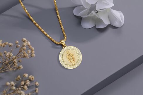 Virgin Mary Necklace Medal for Women, 925 Sterling Silver Saint Mary Mother 18K Gold Plated Catholic Medal Pendant Faith and Divine Amulet Religious Jewelry Gifts in Saudi Arabia