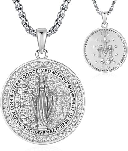 Virgin Mary Necklace Medal for Women, 925 Sterling Silver Saint Mary Mother 18K Gold Plated Catholic Medal Pendant Faith and Divine Amulet Religious Jewelry Gifts in Saudi Arabia
