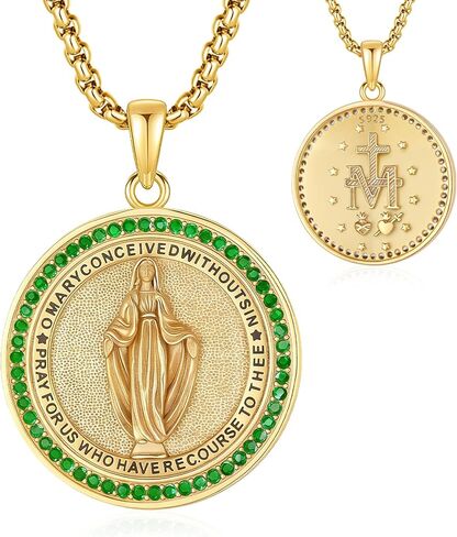 Virgin Mary Necklace Medal for Women, 925 Sterling Silver Saint Mary Mother 18K Gold Plated Catholic Medal Pendant Faith and Divine Amulet Religious Jewelry Gifts in Saudi Arabia