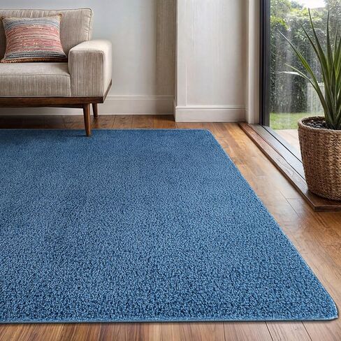 سجادة منطقة مقاس 3×5، سجادة داخلية زرقاء قابلة للغسل، صلبة وغير قابلة للانزلاق، سهلة التنظيف وغير قابلة للتساقط في الداخل لغرفة المعيشة وغرفة النوم والمطبخ وغرفة الطعام أو الردهة (3 × 5 أزرق) in Kuwait