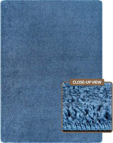 سجادة منطقة مقاس 3×5، سجادة داخلية زرقاء قابلة للغسل، صلبة وغير قابلة للانزلاق، سهلة التنظيف وغير قابلة للتساقط في الداخل لغرفة المعيشة وغرفة النوم والمطبخ وغرفة الطعام أو الردهة (3 × 5 أزرق) in Kuwait