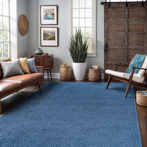 سجادة منطقة مقاس 3×5، سجادة داخلية زرقاء قابلة للغسل، صلبة وغير قابلة للانزلاق، سهلة التنظيف وغير قابلة للتساقط في الداخل لغرفة المعيشة وغرفة النوم والمطبخ وغرفة الطعام أو الردهة (3 × 5 أزرق) in Kuwait