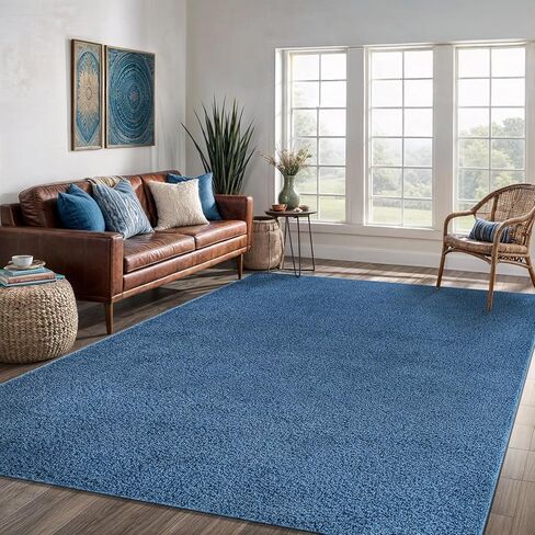 سجادة منطقة مقاس 3×5، سجادة داخلية زرقاء قابلة للغسل، صلبة وغير قابلة للانزلاق، سهلة التنظيف وغير قابلة للتساقط في الداخل لغرفة المعيشة وغرفة النوم والمطبخ وغرفة الطعام أو الردهة (3 × 5 أزرق) in Kuwait
