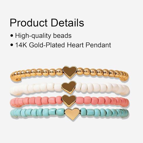 Bohemian Heart Beaded Bracelets for Women 4 Pack Multi Layer Stretch Bracelet Set Stackable Layered Adjustable Friendship Bracelets in Saudi Arabia