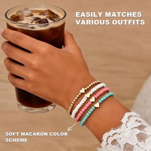 Bohemian Heart Beaded Bracelets for Women 4 Pack Multi Layer Stretch Bracelet Set Stackable Layered Adjustable Friendship Bracelets in Saudi Arabia