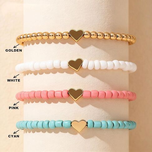 Bohemian Heart Beaded Bracelets for Women 4 Pack Multi Layer Stretch Bracelet Set Stackable Layered Adjustable Friendship Bracelets in Saudi Arabia