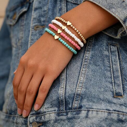 Bohemian Heart Beaded Bracelets for Women 4 Pack Multi Layer Stretch Bracelet Set Stackable Layered Adjustable Friendship Bracelets in Saudi Arabia
