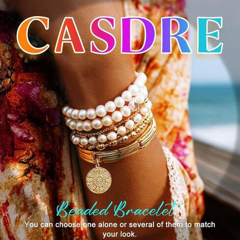 CASDRE صدف الطين الخرزة سوار الذهب نجم البحر تمتد تكويم أساور الصيف الشاطئ طبقات سوار للنساء in Saudi Arabia