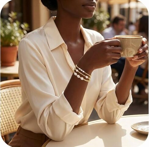 Gold Beaded Bracelet Stack for Women - 14K Gold Plated Beads Stretch Pearl Bracelets Set, Non Tarnish Trendy Stackable Jewelry Gifts for Birthday Beach Vacation Prom Friendship in Kuwait