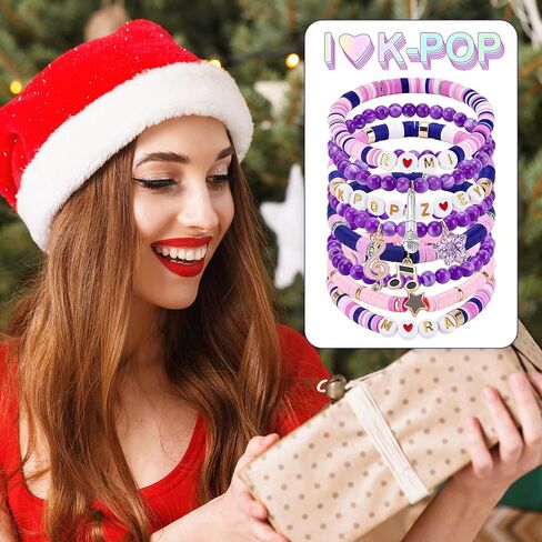 8 قطع من أساور kpop، أساور Kpop مطرزة باللونين الأبيض والأرجواني، سلع تنكرية، هدايا مجوهرات لمحبي النساء والفتيات in Saudi Arabia