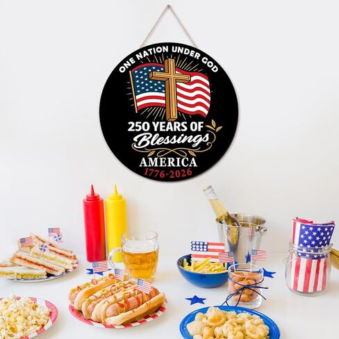250 ذكرى باب أمريكي علامة الرابع من يوليو العلم الوطني الأمريكي 250 عامًا من البركات أمة واحدة تحت إكليل الله الاستقلال الوطني ديكور جداري خشبي علامة معلقة لديكور المنزل في الهواء الطلق in Kuwait
