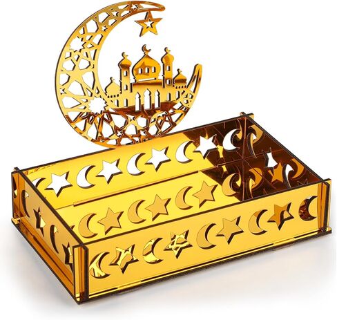 Acrylic Ramadan Decorations for Home Islamic Eid Mubarak Kareem Ramadan Serving Trays Table Sign Moon Hollow Star Sign for Muslim Party Tabletop Decor Art Craft Decoration Centerpiece Tray in Saudi Arabia