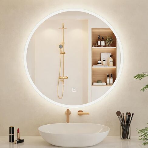 30 inch Round LED Vanity Mirror with Lights, Bedroom and Bathroom Mirror, Touch Control 3-Color Dimmable Lighting, Easy Wall Mount, Plug-in Power in Saudi Arabia