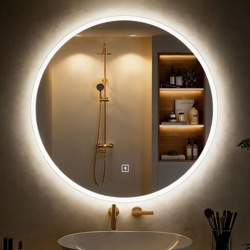 30 inch Round LED Vanity Mirror with Lights, Bedroom and Bathroom Mirror, Touch Control 3-Color Dimmable Lighting, Easy Wall Mount, Plug-in Power in Saudi Arabia