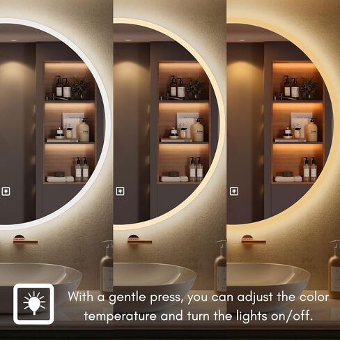 30 inch Round LED Vanity Mirror with Lights, Bedroom and Bathroom Mirror, Touch Control 3-Color Dimmable Lighting, Easy Wall Mount, Plug-in Power in Saudi Arabia