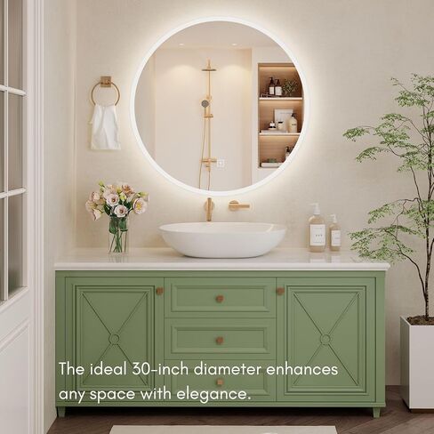 30 inch Round LED Vanity Mirror with Lights, Bedroom and Bathroom Mirror, Touch Control 3-Color Dimmable Lighting, Easy Wall Mount, Plug-in Power in Saudi Arabia