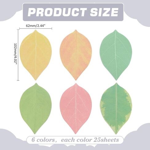 6Pads Leaf Paper Pad 6 Colors 150 Sheets Sticky Notes Cute Tree Leaf Sticky Notes Paper Memo Self-Adhesive Note Sticker Tabs Bulk for Office School Home Reading Leafy Decoration in Kuwait