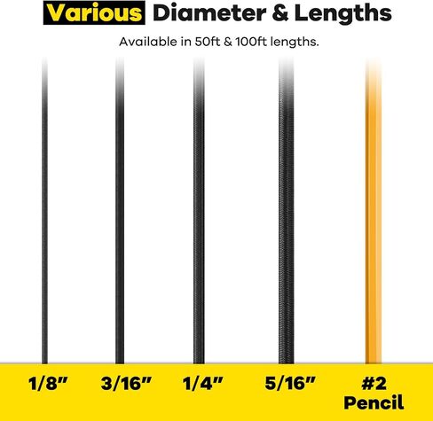 سلك صدمات بطول 100 قدم 1/8 بوصة - مرن 100% - حبل بنجي من البوليستر الداكرون من الدرجة البحرية للمشروعات التي تصنعها بنفسك، وربطات العنق، وقوارب الكاياك، وسلك مرن للاستخدامات التجارية (1/8 بوصة، 100 قدم) in Kuwait