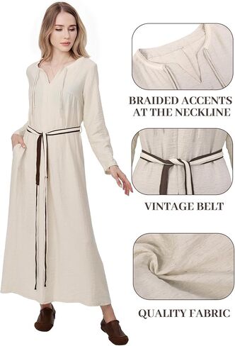 FURPHI Medieval Linen Underdress with Belt Renaissance Chemise Peasant Dress Cosplay Costume in Kuwait