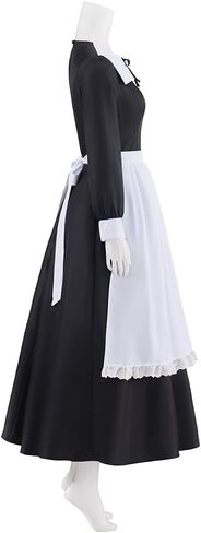 Historical Colonial Costume Pioneer Maid Apron Dress Pilgrim Women Costume Fancy Dress with Bonnet in Kuwait