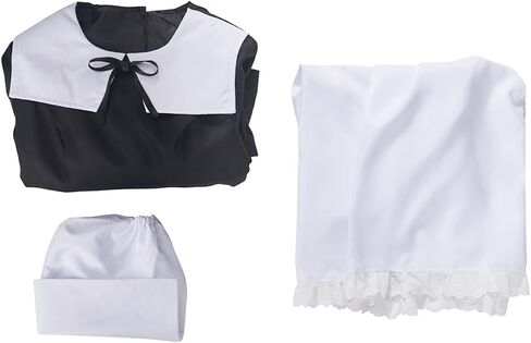 Historical Colonial Costume Pioneer Maid Apron Dress Pilgrim Women Costume Fancy Dress with Bonnet in Kuwait