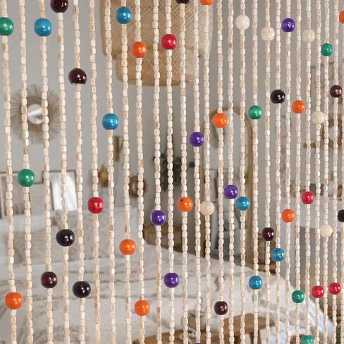 الخيزران مطرز الستار بوهو حبة الستار 52 فروع 35.4x74.8 بوصة الخشب الطبيعي الباب حبة الستار اليدوية للمدخل شنقا الباب الخرز غرفة مقسم ديكور المنزل in Kuwait