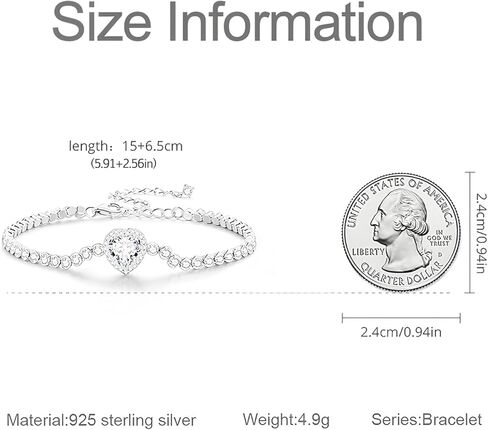 Silver Bracelets for Women - 925 Sterling Silver Heart CZ Bracelet - Adjustable Delicate Cubic Zirconia Jewelry with Gift Box - Gift for Her Wife Girlfriend in Saudi Arabia