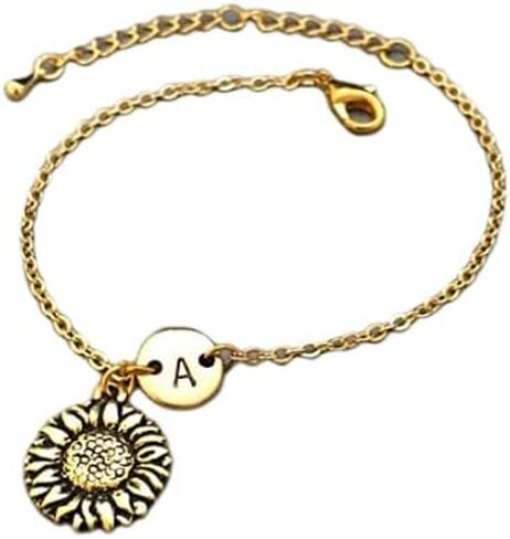 Sunflower charm bracelet, sunflower charm, adjustable bracelet, flower, personalized bracelet, initial bracelet, monogram in Saudi Arabia