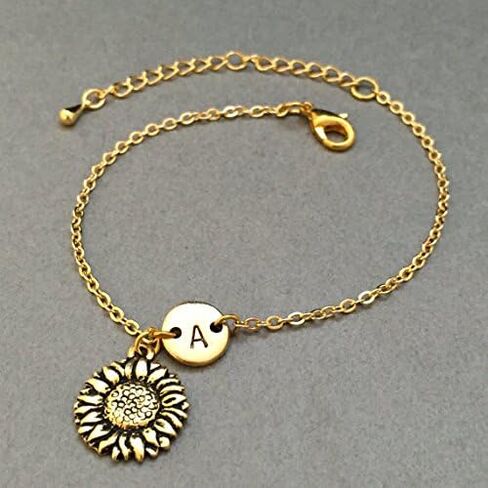 Sunflower charm bracelet, sunflower charm, adjustable bracelet, flower, personalized bracelet, initial bracelet, monogram in Saudi Arabia