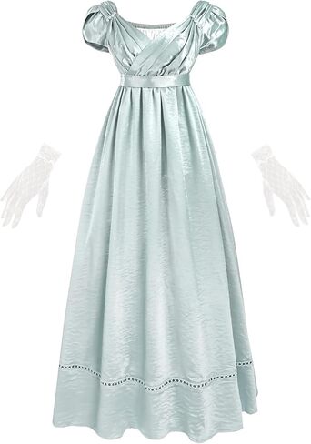 Nuoqi Regency Dresses for Women Regency Era Victorian Dress Empire Waist Tea Party Gown with Gloves in Saudi Arabia