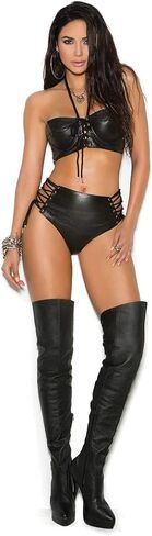 Elegant Moments EM-L7137 Leather booty shorts with lace up sides S / Black Leather in Saudi Arabia