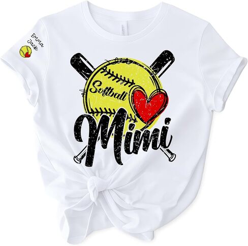 Personalized Softball Shirt, Custom Nickname & Grandkids Names Graphic Tee for Women, Family Casual Top in Saudi Arabia