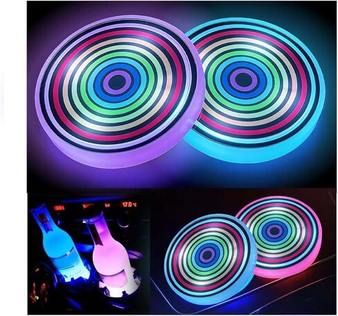 Led Cup Holder Lights for Car,2PCS Led Car Coasters 7 Color-Changing Luminescent Light Cup Pad,Rainbow USB Charging Cup Mat Car Gadgets Decoration Atmosphere Light in Kuwait