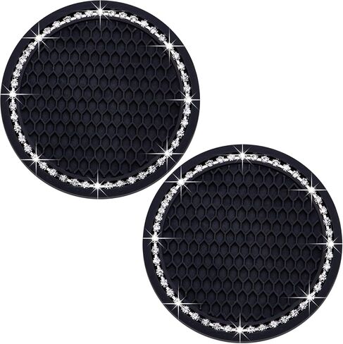 Car Cup Holder Coasters 2-Pack, 2.75 Inch Universal Bling Crystal Rhinestone Anti-Slip Silicone Auto Interior Accessories for Women in Kuwait