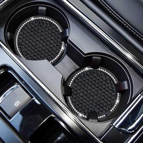Car Cup Holder Coasters 2-Pack, 2.75 Inch Universal Bling Crystal Rhinestone Anti-Slip Silicone Auto Interior Accessories for Women in Kuwait