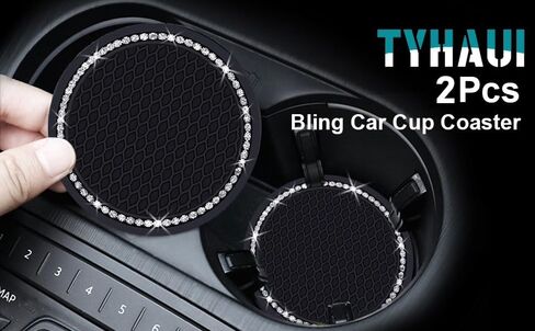 Car Cup Holder Coasters 2-Pack, 2.75 Inch Universal Bling Crystal Rhinestone Anti-Slip Silicone Auto Interior Accessories for Women in Kuwait