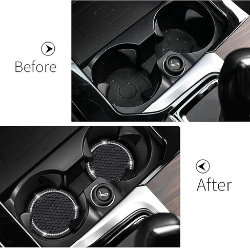 Car Cup Holder Coasters 2-Pack, 2.75 Inch Universal Bling Crystal Rhinestone Anti-Slip Silicone Auto Interior Accessories for Women in Kuwait