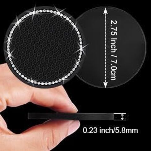 Car Cup Holder Coasters 2-Pack, 2.75 Inch Universal Bling Crystal Rhinestone Anti-Slip Silicone Auto Interior Accessories for Women in Kuwait
