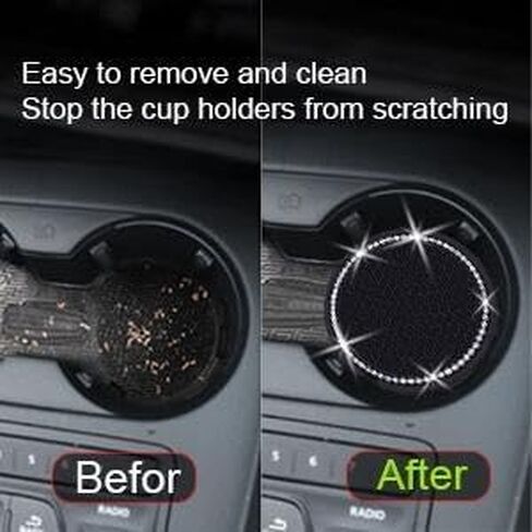 Car Cup Holder Coasters 2-Pack, 2.75 Inch Universal Bling Crystal Rhinestone Anti-Slip Silicone Auto Interior Accessories for Women in Kuwait