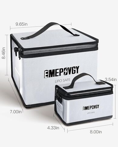 حقيبة آمنة للبطارية مقاومة للحريق، حقيبة حماية لتخزين البطارية مقاومة للانفجار للشحن والتخزين مع ضمادة محمولة 2 حزمة (9.65 × 8.46 × 7 بوصة، 8 × 3.54 × 4.33 بوصة) in Kuwait