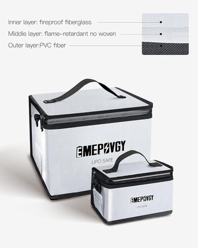 حقيبة آمنة للبطارية مقاومة للحريق، حقيبة حماية لتخزين البطارية مقاومة للانفجار للشحن والتخزين مع ضمادة محمولة 2 حزمة (9.65 × 8.46 × 7 بوصة، 8 × 3.54 × 4.33 بوصة) in Kuwait